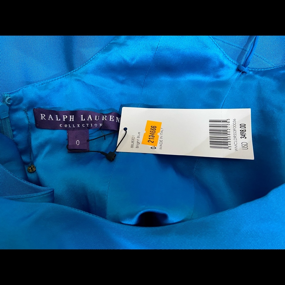 $3498 RALPH LAUREN COLLECTION Purple Label Silk  Dress XS 0 Bright Blue new - Picture 10 of 12